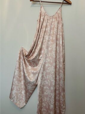 LatteLove Blush Pink Floral Satin Jumpsuit